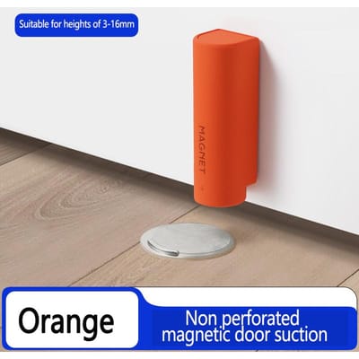Magnetische deurstopper van roestvrij staal, grijszwart spijkervrij deurvoetstuk, deurbeslag Deursluitpreventie Deurstopper deursluiter oranje