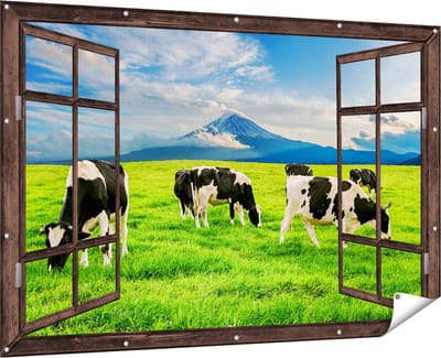 Gards Tuinposter Doorkijk Koeien in de Wei - 180x120 cm - Tuindoek - Tuindecoratie - Wanddecoratie buiten - Tuinschilderij