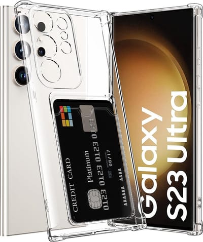 Telefoonhoesje Anti-Shock Pasjeshouder Geschikt voor Samsung Galaxy S23 Ultra met Camera bescherming - Ruimte voor pasje - TPU Silicone - FuturiQ - Transparant