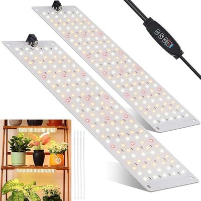 GELLDG 2 Stuks Groeilampen - LED Volledig Spectrum Plantenlamp - 270 LEDs, Dimbaar met 10 Helderheidsniveaus en Timer - Geschikt voor Kamerplanten en Zaailingen - Metaal - 29.5x7.5cm