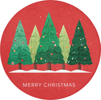 Badmat rond 70x70 cm - Antislip - Minimalistisch - Kerstbomen - Rood - Sneeuw - Badmatten voor badkamer - Badkamermat - Douchemat - Ronde badkamer mat