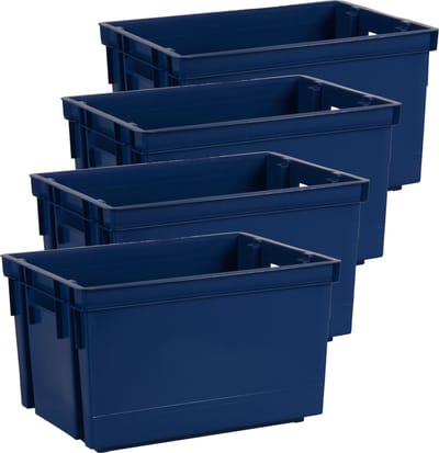EDA Opbergbox/opbergkrat 20 L - 4x - blauw - kunststof - 39 x 29 x 23 - stapelbaar/nestbaar