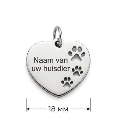 Gepersonaliseerde RVS Dierenpenning / Naamplaatje voor Huisdier – Hartvormige Hondenpenning en Kattenpenning met Naam, Telefoonnummer en Adres – Penning 18 mm met Dubbelzijdige Gravure – Roestvrij Staal – Zilverkleurig met Pootjes