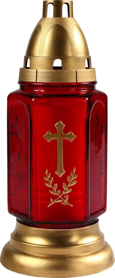 Grafkaars - 3 dagen brandtijd - gedenklicht met deksel - rood/goud - 11 x 24 cm - herdenkingslichten