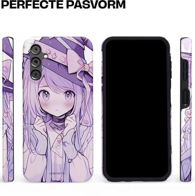 Casetastic hoesje geschikt voor Samsung Galaxy A14 (2023) 5G / Samsung Galaxy A14 (2023) 4G - Dubbellaagse bescherming - Strik en Staren - Fashion Case - Lila Lichtgrijs Wit Lichtroze