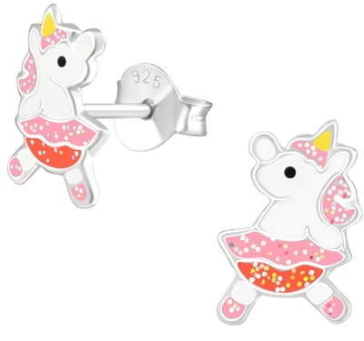 Joy|S - Zilveren dansende eenhoorn oorbellen - 6 x 9 mm - met glittertjes - unicorn