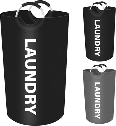 Foldable Laundry Basket 90L with Handle Portable Dirty Laundry Collector Oxford Fabric Waterproof Collection Bin for Bedroom Bathroom Black (Grey)