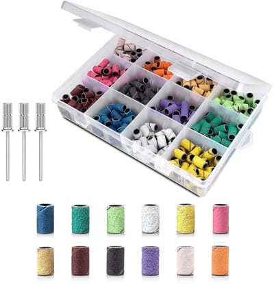 Schuurbanden Set - Nagelboren Bits - Nagelverzorging Thuis - 360 Stuks Inclusief Doorn - 4 Maten Korrel - Multicolor