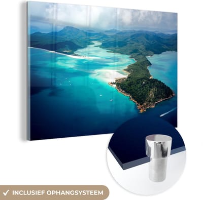 ® Glasschilderij 180x120 cm - Schilderij acrylglas - De Whitsundayeilanden in de heldere wateren van Australië - Foto op glas - Muurdecoratie woonkamer - Wanddecoratie slaapkamer - Schilderijen