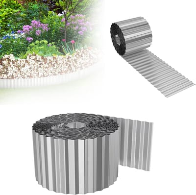 10M flexibele metalen boordsteen - 15 cm hoog, uv-bestendig gegalvaniseerd plaatmateriaal voor bloemperken en tuinen, eenvoudige installatie, zilver