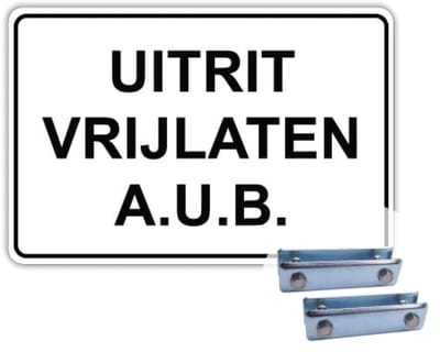 Bord Uitrit Vrijlaten - Weerbestendig Aluminium - 40x60 cm - Bevestiging: Met hekbeugels (voor spijlen- of gaashek)