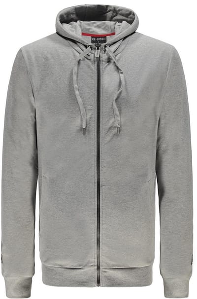 Re-Born - Sport vest - Hoodie - Trui met rits - Trui met zakken - Capuchon - Heren - Grijs - Maat M