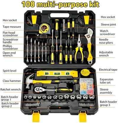 Archi 108-delige Gereedschapsset – Gereedschapskoffer - multifunctionele toolset met ratelsleutel, schroevendraaiers & opbergkoffer