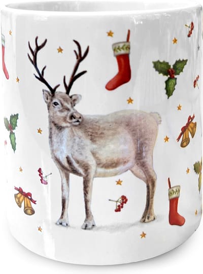 World of Mies kerstmok rendier keramiek - Eekhoorn rendier muisje roodborstje kerstdecoraties - Kerstbeker - 300 ml - Handgeschilderd design door Mies