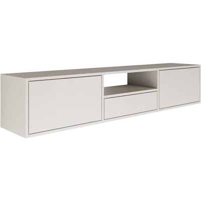 Selsey Framme – zwevend tv-meubel met drei kleppen en een vak, wit, 150 cm