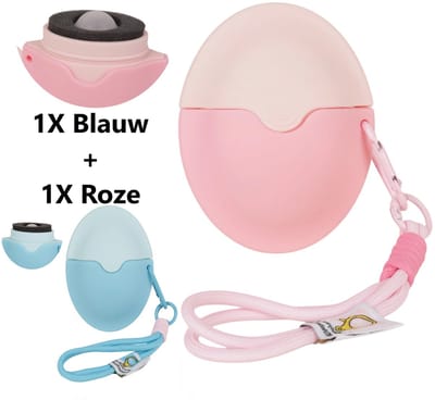 Zonnebrandcrème Applicator Roller met Luxe Siliconenkoord (2 Stuks) – 1X Blauw + 1X Roze- Navulbare Herbruikbare Roll-On Spons voor Zonnebrand & Lotion – Draagbare Zonnebrandroller voor Kinderen, Volwassenen & Gezin