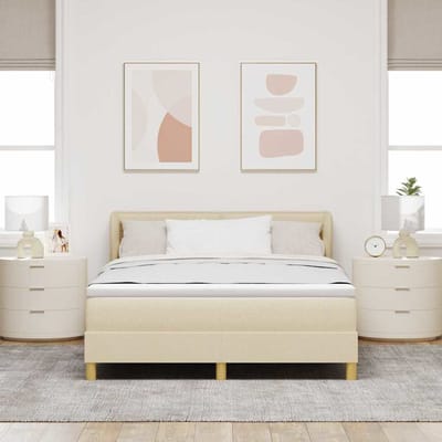 vidaXL - Boxspring - bed - met - matras - met - hoofdeinde - Crème - 140 - x - 200 - cm - Stof