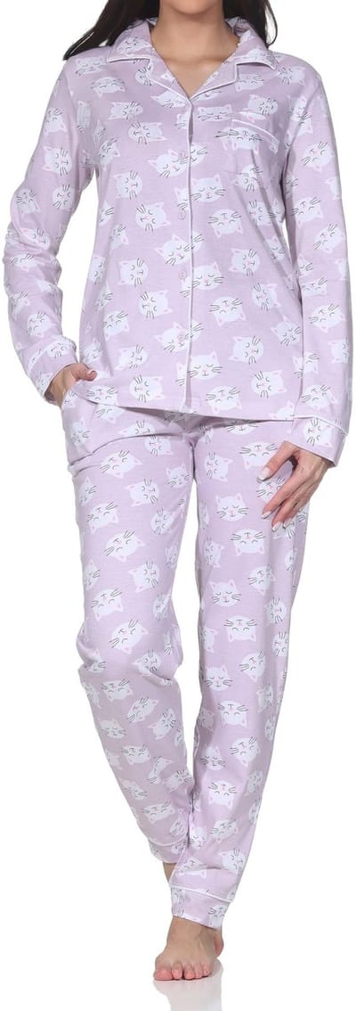 Normann dames jersey pyjama lange mouw knoopsluiting - ook in grote maten