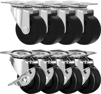 Zwenkwielen met rem - Wielen voor karren - Meubels verplaatsen - Harde rubberen basis - 51 cm - Grijs