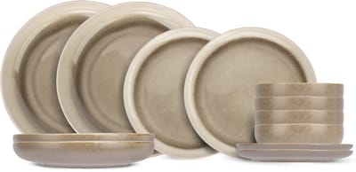 Cosy & Trendy Serviesset Forest Sand 12-delig – Servies Set 4 Personen – Modern Design Aardewerk – Vaatwasser- & Magnetronbestendig