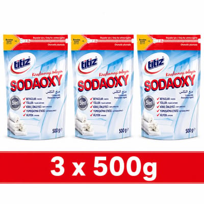 Titiz Sodaoxy Zuurstof-Geactiveerd Waspoeder voor Witte Was - Extra Hygiëne en Bescherming 500g x 3 Stuks