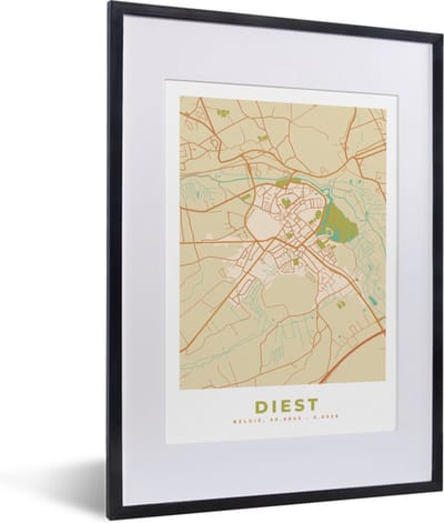 Fotolijst incl. Poster - België - Diest - Plattegrond - Stadskaart - Kaart - 30x40 cm - Posterlijst