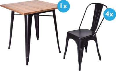 Stapelstoel Vintage Tolix - zwart metaal - set van 4 inclusief tafel