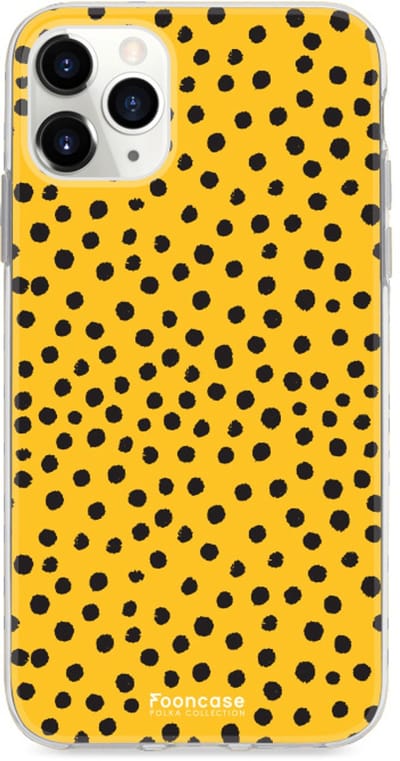 Fooncase Hoesje Geschikt voor iPhone 11 Pro Max - Shockproof Case - Back Cover / Soft Case - POLKA / Stipjes / Stippen / Oker Geel