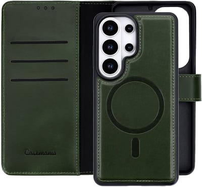 CaseMania Bookcase hoesje geschikt voor Samsung Galaxy S26 Ultra - Effen Groen - Leer - 2-in-1 Magnetisch Uitneembaar Design - Compatible met Qi2 & MagSafe
