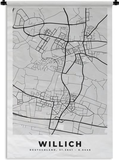Wandkleed - Wanddoek - Kaart - Plattegrond - Duitsland - Willich - Stadskaart - 120x180 cm - Wandtapijt