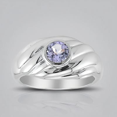 Cavill - Zilveren Ring 925 Sterling met Palladium - Lila Tanzaniet 0,425 ct Rond Tanzanian - Elegant Modern Bezel Design - Damesring