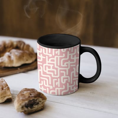 Magische Mok - Foto op Warmte Mokken - Koffiemok - Doolhofpatroon - Roze - Wit - Abstract - Magic Mok - Beker - 350 ML - Theemok