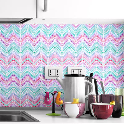 Zelfklevende muurtegelstickers voor keuken en badkamer - 24 etnische satijnen tegelstickers - 24 stickers 10x10cm