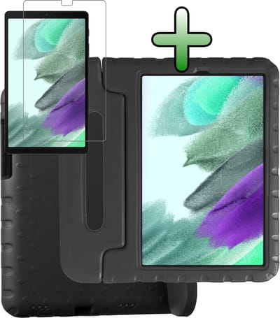 Hoesje Geschikt voor Samsung Galaxy Tab A7 Lite - Met Screenprotector - Kinderhoes Shockproof Bumper - Kidsproof Case - Tablet Hoes - Kinder Hoes Cover - Zwart