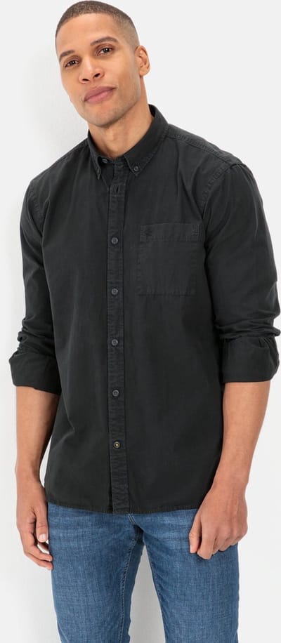 camel active Overhemd met lange mouwen van zuiver katoen - Maat menswear-M - Zwart