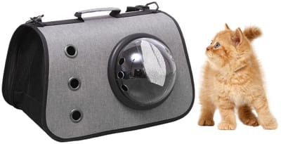 Schoudertas Dames - Handtas - Katten Draagtas Reistas Opvouwbaar - Ademend - Met Transparant Venster - 40 x 25 x 25 cm - Grijs