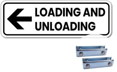 Bord Loading and Unloading pijl links - Weerbestendig Aluminium - 40x15 cm - Bevestiging: Met hekbeugels (voor spijlen- of gaashek)