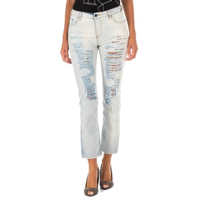 Lange denim broek met rechte zoom gesneden 10DB50255 vrouw