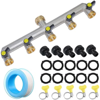 5-weg Ventiel Waterverdeler, RoseFlower 3/4" Messing Schroefdraad Kraan Tuinslangen Splitser Connectoren Slangverdeler - Garden Hose Splitter Connector voor Buiten, Tuin, Binnenplaats, Gazon, Keuken