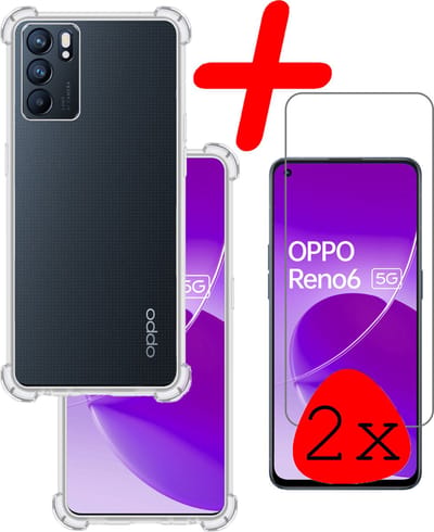 Hoesje Met Screenprotector - 2 Stuks - Geschikt voor OPPO Reno 6 - Sterk & Shockproof - Siliconen Case - Back Cover - Telefoon Hoes - Shock Proof - Transparant