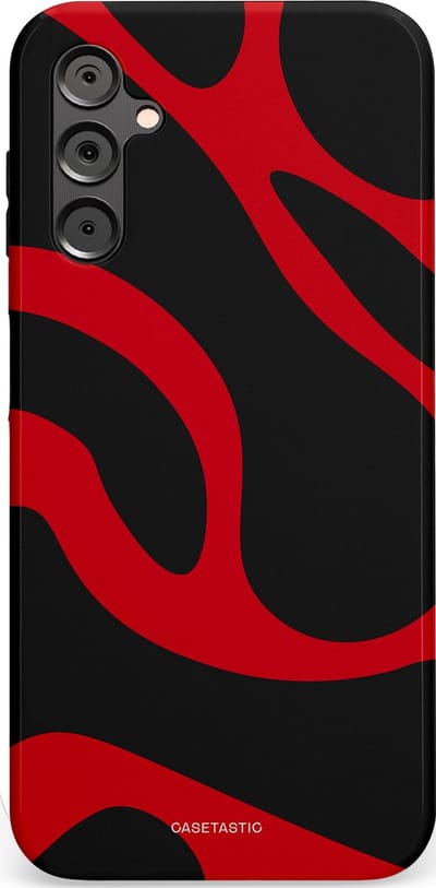 Casetastic hoesje geschikt voor Samsung Galaxy A14 (2023) 5G / Samsung Galaxy A14 (2023) 4G - Dubbellaagse bescherming - Vurige Zwarte Lava Stroom - Fashion Case - Zwart Rood