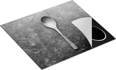 Chefcare Inductie Beschermer Lepel op Blauwe Marmer - Zwart Wit - 60x50 cm - Afdekplaat Inductie - Kookplaat Beschermer - Inductie Mat