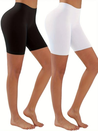 Livano Biker Short Dames - Korte Legging - Lange Onderbroek - Bikershort - Met Pijpjes - 2 Pcs - Zwart/Wit - Maat XL