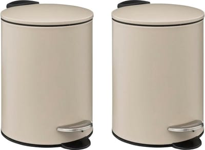 5Five kleine pedaalemmer - 2x - metaal - beige - 3L - 16 x 25 cm - Badkamer - Badkamer/toilet