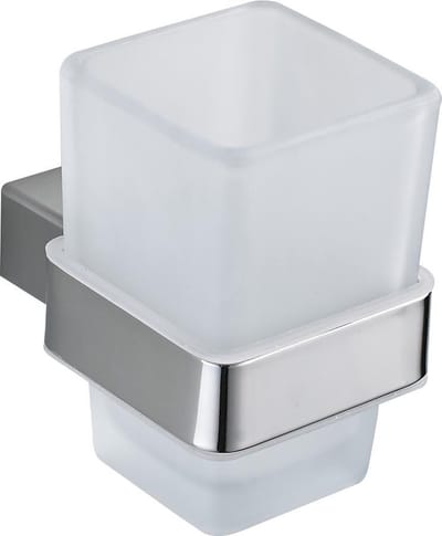 VDN Stainless Tandenborstelhouder - Hangend - Bekerhouder badkamer - Glashouder - RVS - Mat Glas - Badkameraccessoires - Zilver