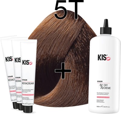 Kis KeraCream Color - 100ml - Haarverf Set - 5T Donker tabak | KIS - (3 x haarverf & 1L waterstofperoxide)