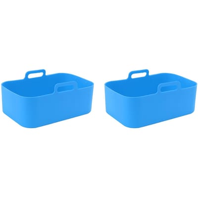 2 Sets Keuken Friteuse Siliconen Mand en Mat Herbruikbaar Anti-aanbak Rechthoekige Luchtoven Accessoires voor Ninja DZ201 Foodi blauw