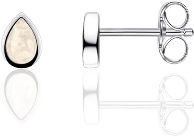 Infinitois - I05E008 - Oorbellen - Oorstekers - Parelmoer ingelegd - 6mm x 4mm - Gerhodineerd Zilver 925