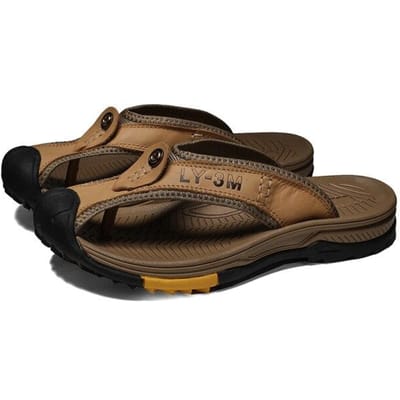 Gouden Boompje Slippers Echt Leer Heren Slippers Retro Strand Schoenen Ademende Zomer Mannen Slippers Klassiekers Casual Schoen 38 kaki