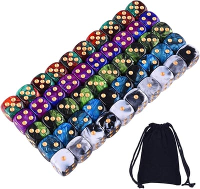 SnelShoppen - 50 Stuks 6-zijdige Dobbelstenen Set met 5 Kleuren, Eco-vriendelijk Acryl, Gratis Zakje, Ideaal voor Spellen zoals Tenzi, Farkle, Yahtzee